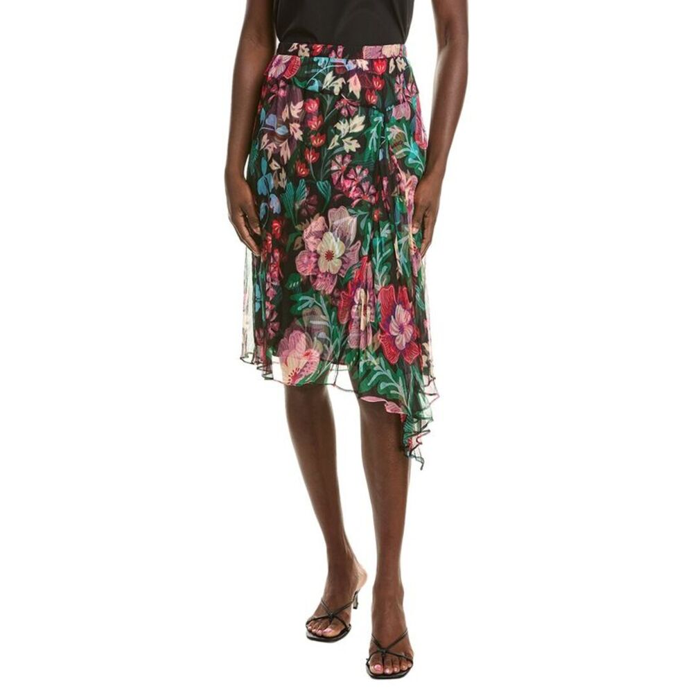 Johnny Was Womens Justinia Asymmetrical Silk Midi Skirt, Black